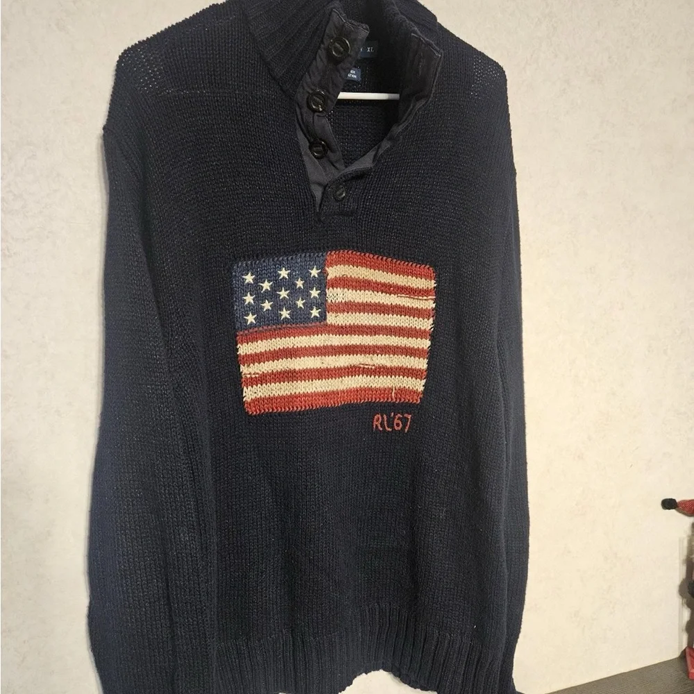Ralph Lauren Dark Blue Zip Up Sweater with Flag